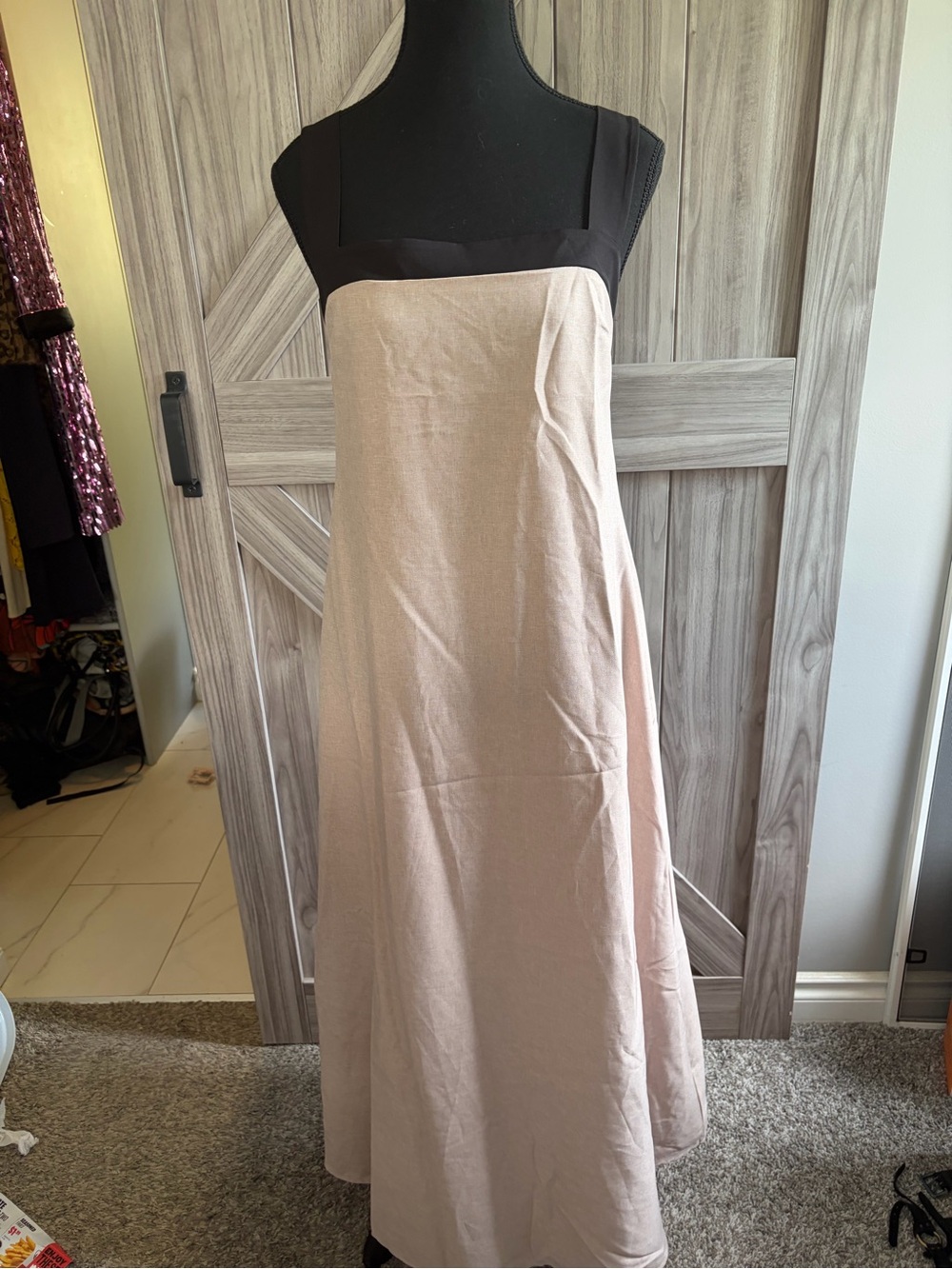 Women's Black and Beige Two-Tone A-Line dress